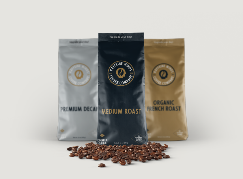 Kaffeine Minds coffee products on display
